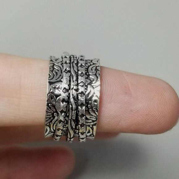 Vintage Leaf Design Spinner Ring, Silver Tone Size 8 Band, Fidget, Estate - Picture 7 of 7